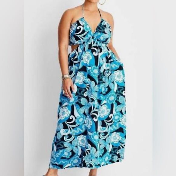 future collective Dresses & Skirts - Future Collective Women's Floral Print Strappy Neck Cut Out Dress NWT S
